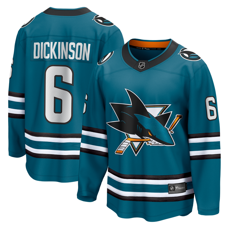 Sam Dickinson San Jose Sharks Hockey Jersey, Teal Breakaway Home Sportswear Jersey Shirt, Long Sleeve Hockey Sweater Jersey, Casual Gift for Men