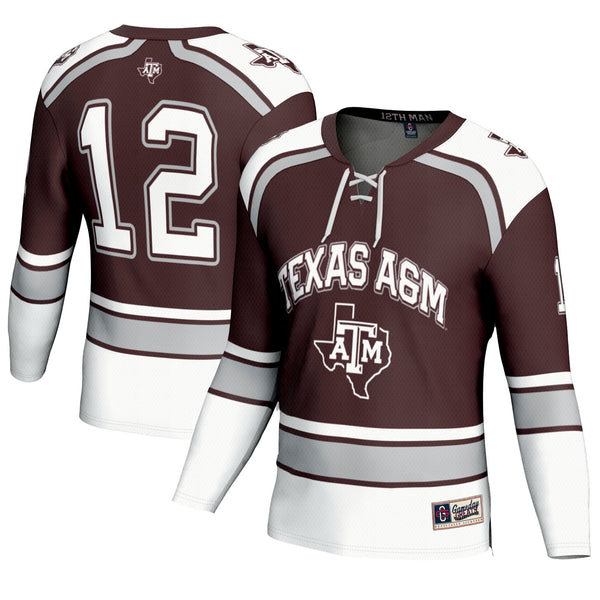 #12 Texas A&M Aggies Hockey Fashion Jersey – Maroon