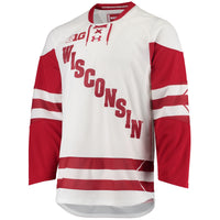 Wisconsin Badgers Hockey Jersey, White Replica Sportswear Jersey Shirt, Long Sleeve Hockey Sweater Jersey, Casual Gift for Men, Style 3542932