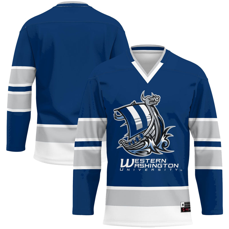 Western Washington Vikings Hockey Jersey, Navy Sportswear Jersey Shirt, Long Sleeve Hockey Sweater Jersey, Casual Gift for Men