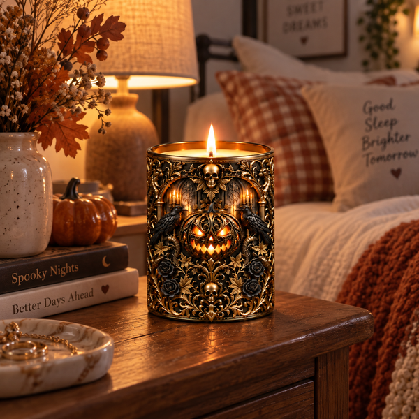 Some Beauty Lives In The Shadows - Gothic Halloween Candle - main