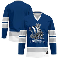 Western Washington Vikings Hockey Jersey, Navy Sportswear Jersey Shirt, Long Sleeve Hockey Sweater Jersey, Casual Gift for Men