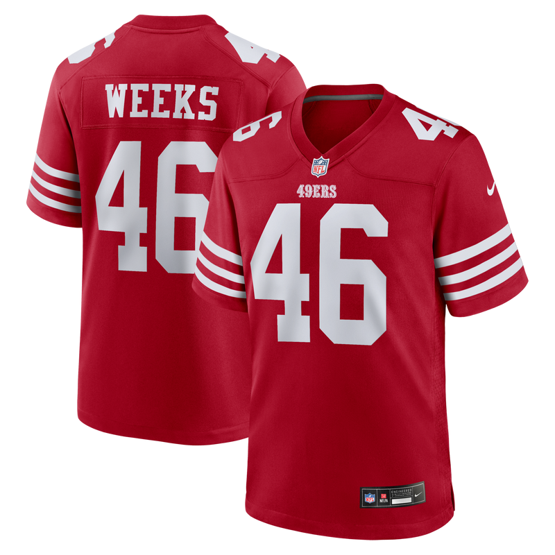 Jon Weeks San Francisco 49ers Football Jersey, Scarlet Game Sportswear Jersey Shirt, Lightweight Breathable Athletic Jersey, Casual Gift for Men