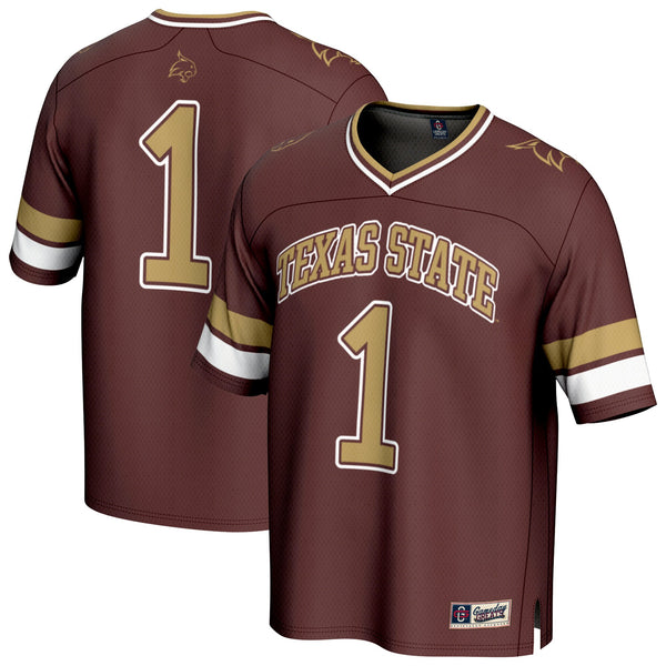 #1 Texas State Bobcats Lightweight Collegiate Football Fashion Jersey - Maroon
