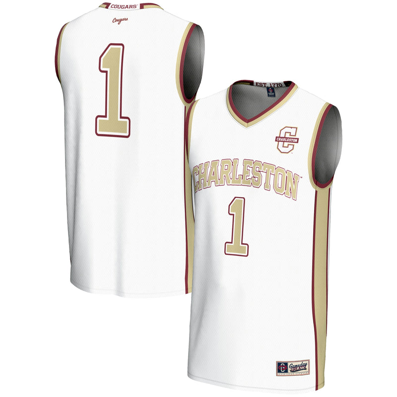 Charleston Cougars Basketball Jersey, White Sportswear Jersey Shirt, Sleeveless Athletic Tank Jersey, Casual Gift for Men