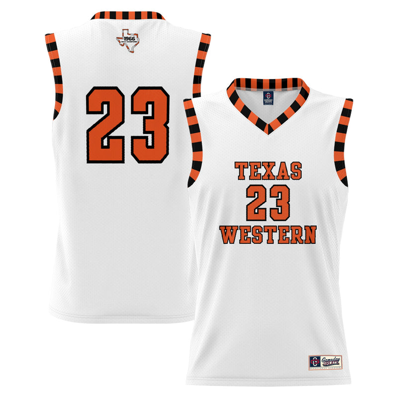 UTEP Miners Basketball Jersey, White Throwback Sportswear Jersey Shirt, Sleeveless Athletic Tank Jersey, Casual Gift for Men