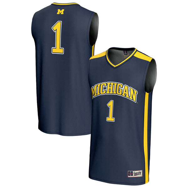 #1 Michigan Wolverines Lightweight Collegiate Basketball Fashion Jersey - Navy