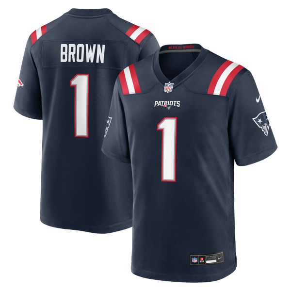 New England Patriots A.J. Brown Navy Team Game Jersey