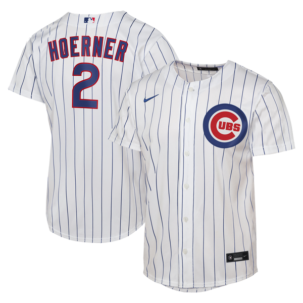 Male Chicago Cubs Nico Hoerner White Home Replica Jersey