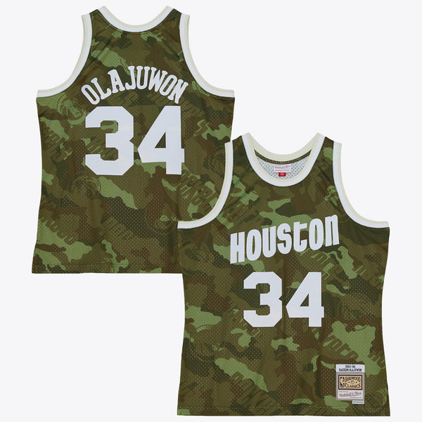 Houston Rockets Hakeem Olajuwon 1993 Ghost Camo Swingman Jersey - Green