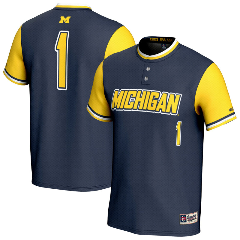 Michigan Wolverines Softball Jersey, Navy Fashion Sportswear Jersey Shirt, Lightweight Breathable Athletic Jersey, Casual Gift for Men