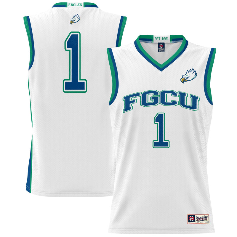 Florida Gulf Coast Eagles Basketball Jersey, White Lightweight Sportswear Jersey Shirt, Sleeveless Athletic Tank Jersey, Casual Gift for Men