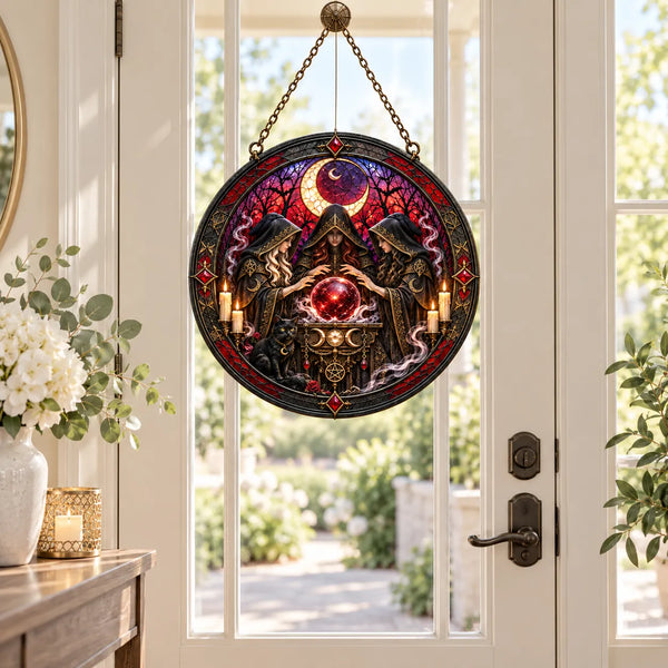 Crimson Séance - Crescent Moon Round Window Hanging - main