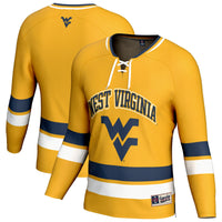 West Virginia Mountaineers Spirit Hockey Jersey, Gold Sportswear Jersey Shirt, Long Sleeve Hockey Sweater Jersey, Casual Gift for Men