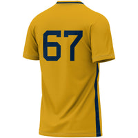 West Virginia Mountaineers Soccer Jersey, Gold Fashion Sportswear Jersey Shirt, Lightweight Breathable Athletic Jersey, Casual Gift for Men