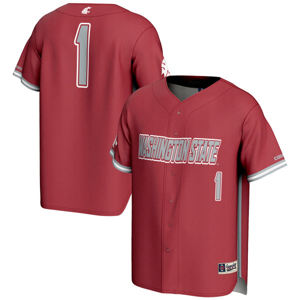 #1 Washington State Cougars Lightweight Baseball Jersey - Crimson