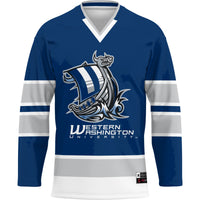 Western Washington Vikings Hockey Jersey, Navy Sportswear Jersey Shirt, Long Sleeve Hockey Sweater Jersey, Casual Gift for Men