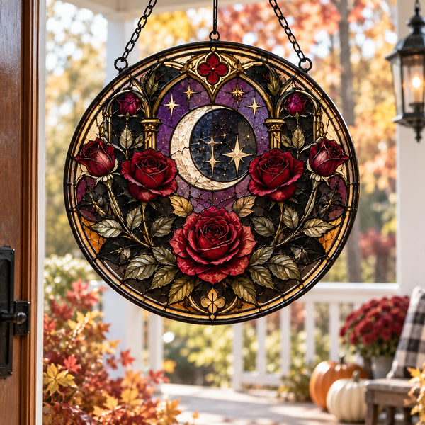 Crescent Bloom - Gothic Rose Circular Window Hanging - main