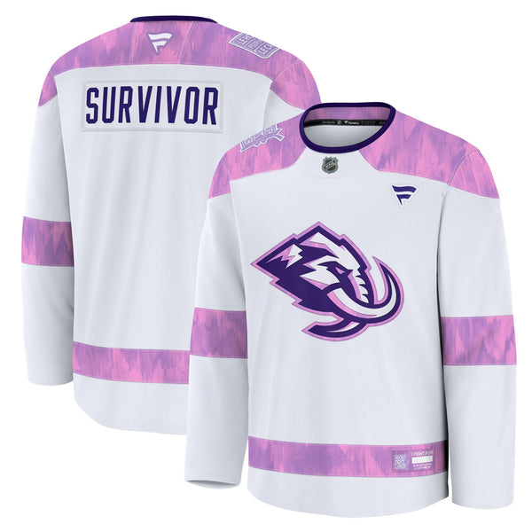 Utah Mammoth White Hockey Fights Cancer Survivor Practice Jersey