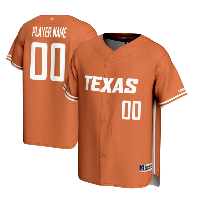 Texas Longhorns Baseball Jersey, Burnt Orange Lightweight Sportswear Jersey Shirt, Lightweight Breathable Athletic Jersey, Casual Gift for Men