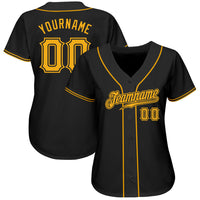 Custom Baseball Jersey, Black Gold Sportswear Jersey Shirt, Athletic Button Down Moisture Wicking Jersey, Casual Gift for Men, Style Black0352