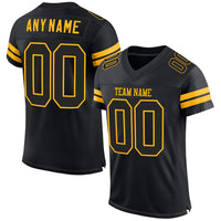 Custom Football Jersey, Black Gold Sportswear Jersey Shirt, Athletic Mesh Moisture Wicking Jersey, Casual Gift for Men, Style Black0521