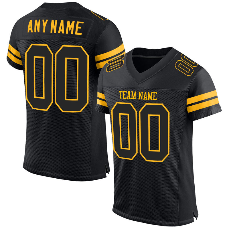 Custom Football Jersey, Black Gold Sportswear Jersey Shirt, Athletic Mesh Moisture Wicking Jersey, Casual Gift for Men, Style Black0521