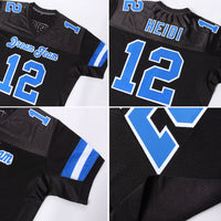 Custom Football Jersey, Black Royal White Sportswear Jersey Shirt, Athletic Mesh Moisture Wicking Jersey, Casual Gift for Men