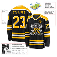 Custom Hockey Jersey, Black Gold White Sportswear Jersey Shirt, Athletic Long Sleeve V Neck Jersey, Casual Gift for Men, Style Black1034