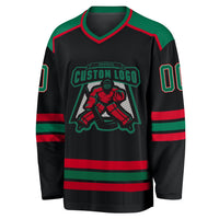 Custom Hockey Jersey, Black Kelly Green Sportswear Jersey Shirt, Athletic Long Sleeve V Neck Jersey, Casual Gift for Men, Style Black1048