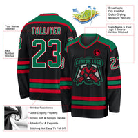 Custom Hockey Jersey, Black Kelly Green Sportswear Jersey Shirt, Athletic Long Sleeve V Neck Jersey, Casual Gift for Men, Style Black1048