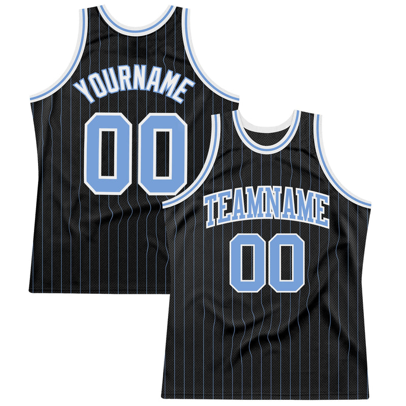 Custom Basketball Jersey, Black Light Blue White Pinstripe Sportswear Jersey Shirt, Athletic Mesh Moisture Wicking Jersey, Casual Gift for Men