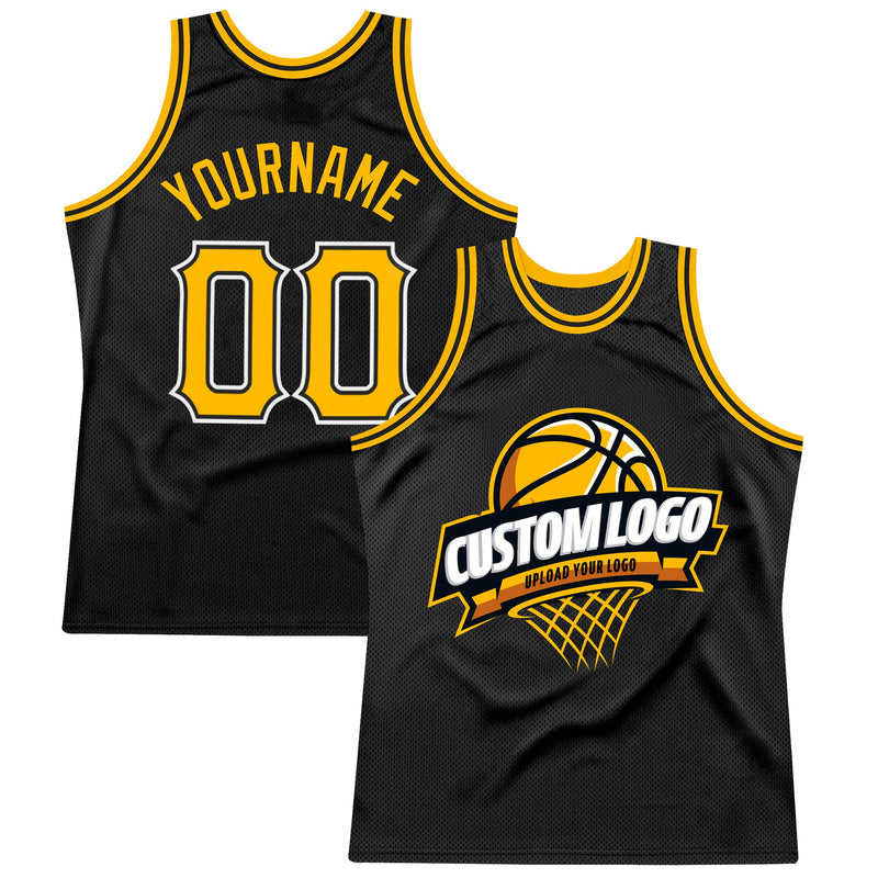 Custom Basketball Jersey, Black Gold White Sportswear Jersey Shirt, Athletic Mesh Moisture Wicking Jersey, Casual Gift for Men, Style Black1558