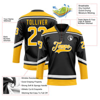 Custom Hockey Jersey, Black Gold White Sportswear Jersey Shirt, Athletic Long Sleeve V Neck Jersey, Casual Gift for Men, Style Black1617