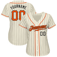 Custom Baseball Jersey, Cream Black Orange Pinstripe Sportswear Jersey Shirt, Athletic Button Down Moisture Wicking Jersey, Casual Gift for Men