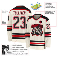 Custom Hockey Jersey, Cream Black Red Sportswear Jersey Shirt, Athletic Long Sleeve V Neck Jersey, Casual Gift for Men, Style Cream0296