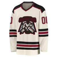 Custom Hockey Jersey, Cream Crimson Black Sportswear Jersey Shirt, Athletic Long Sleeve V Neck Jersey, Casual Gift for Men