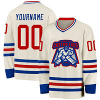 Custom Hockey Jersey, Cream Red Royal Sportswear Jersey Shirt, Athletic Long Sleeve V Neck Jersey, Casual Gift for Men, Style Cream0946
