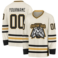 Custom Hockey Jersey, Cream Black Old Gold Sportswear Jersey Shirt, Athletic Long Sleeve V Neck Jersey, Casual Gift for Men