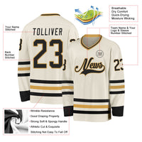 Custom Hockey Jersey, Cream Black Old Gold Sportswear Jersey Shirt, Athletic Long Sleeve V Neck Jersey, Casual Gift for Men