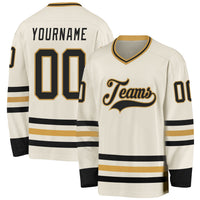 Custom Hockey Jersey, Cream Black Old Gold Sportswear Jersey Shirt, Athletic Long Sleeve V Neck Jersey, Casual Gift for Men