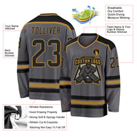 Custom Hockey Jersey, Gray Black Old Gold Sportswear Jersey Shirt, Athletic Long Sleeve V Neck Jersey, Casual Gift for Men, Style DarkGray0001