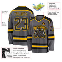 Custom Hockey Jersey, Gray Black Gold Sportswear Jersey Shirt, Athletic Long Sleeve V Neck Jersey, Casual Gift for Men