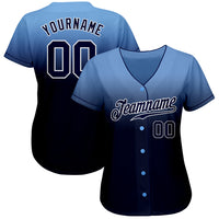 Custom Baseball Jersey, Light Blue Navy White Fashion Sportswear Jersey Shirt, Athletic Button Down Moisture Wicking Jersey, Casual Gift for Men