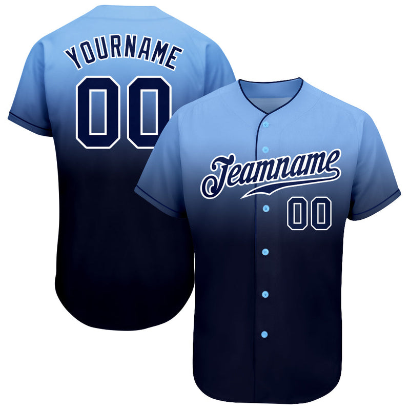 Custom Baseball Jersey, Light Blue Navy White Fashion Sportswear Jersey Shirt, Athletic Button Down Moisture Wicking Jersey, Casual Gift for Men