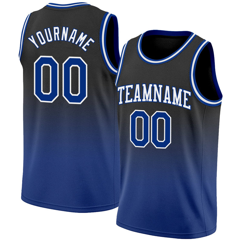 Custom Basketball Jersey, Black Royal White Fashion Sportswear Jersey Shirt, Athletic Mesh Moisture Wicking Jersey, Casual Gift for Men