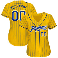 Custom Baseball Jersey, Yellow Royal White Pinstripe Sportswear Jersey Shirt, Athletic Button Down Moisture Wicking Jersey, Casual Gift for Men