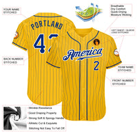 Custom Baseball Jersey, Yellow Royal White Pinstripe Sportswear Jersey Shirt, Athletic Button Down Moisture Wicking Jersey, Casual Gift for Men