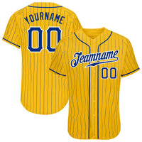 Custom Baseball Jersey, Yellow Royal White Pinstripe Sportswear Jersey Shirt, Athletic Button Down Moisture Wicking Jersey, Casual Gift for Men