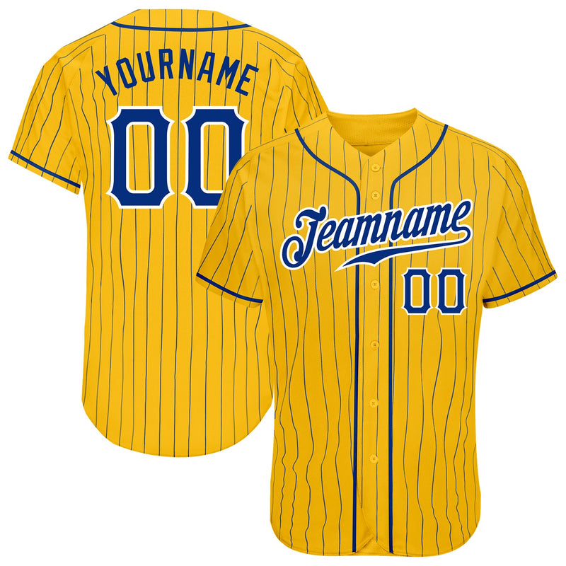 Custom Baseball Jersey, Yellow Royal White Pinstripe Sportswear Jersey Shirt, Athletic Button Down Moisture Wicking Jersey, Casual Gift for Men